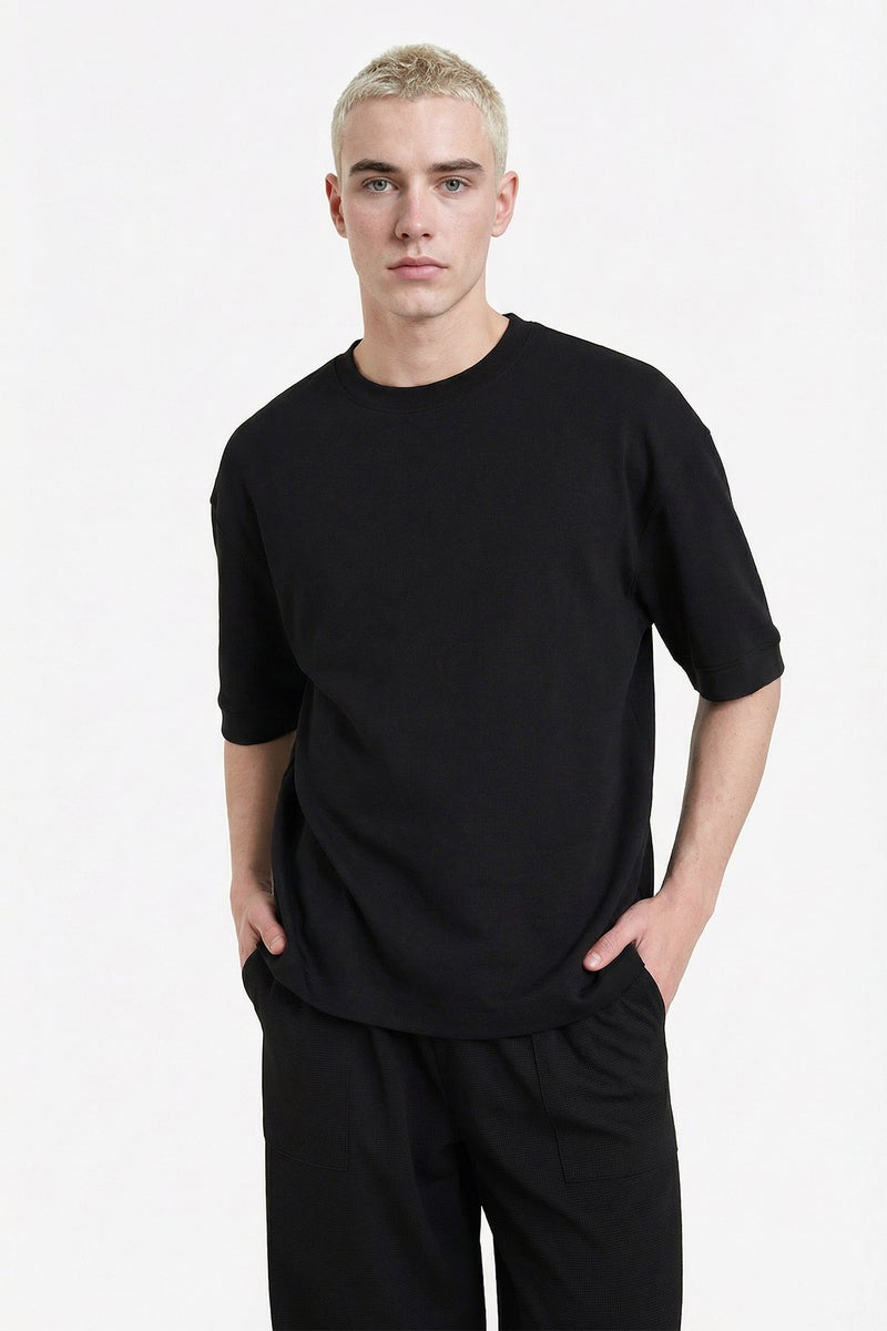 DeFacto Black Man Loose Fit Crew Neck Heavy Fabric Basic T-shirt Casual - Image 1